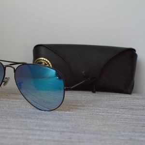 Black Frame & Blue Lens Aviator Ray-Bans